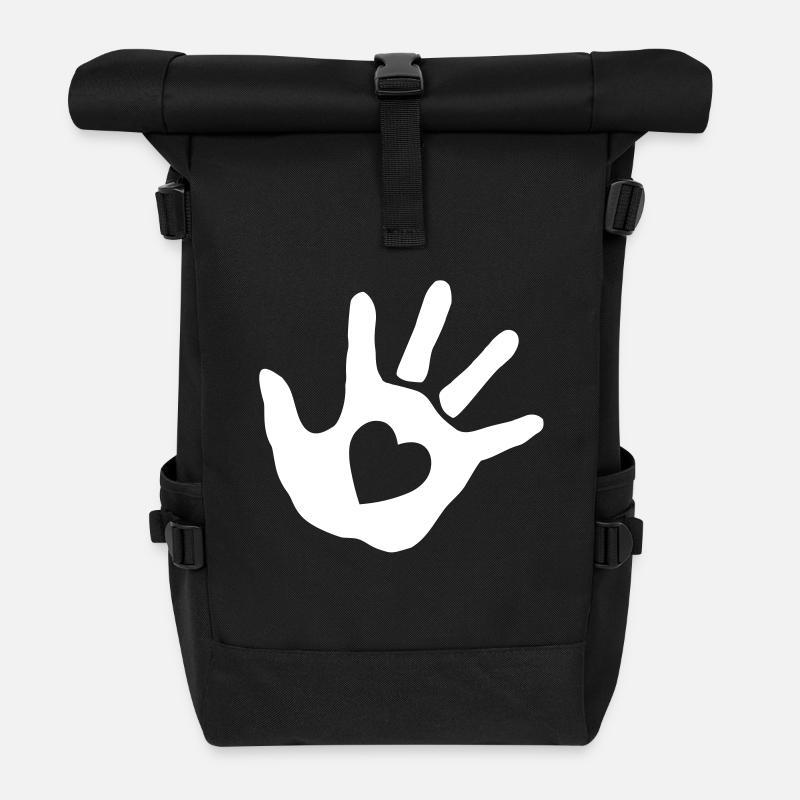 baby - hand - handprint - heart - Roll Top Backpack - black