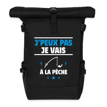 Je vais à la pêche, pêcheur, pêcheuse - Sac à dos roll top - noir - Devant