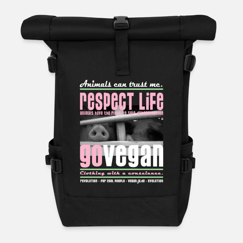 RESPECT LIFE - GO VEGAN - Rolltop Rucksack - Schwarz