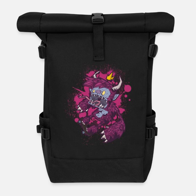 Pink Monster - Rolltop Rucksack - Schwarz