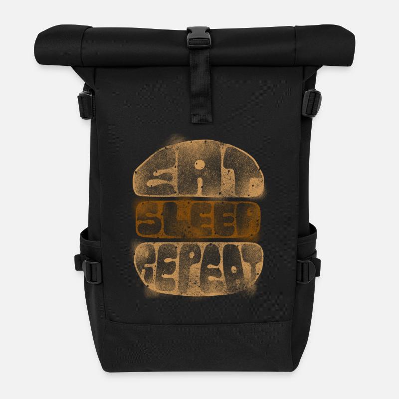 Burger Eat Sleep Repeat - Roll Top Backpack - black