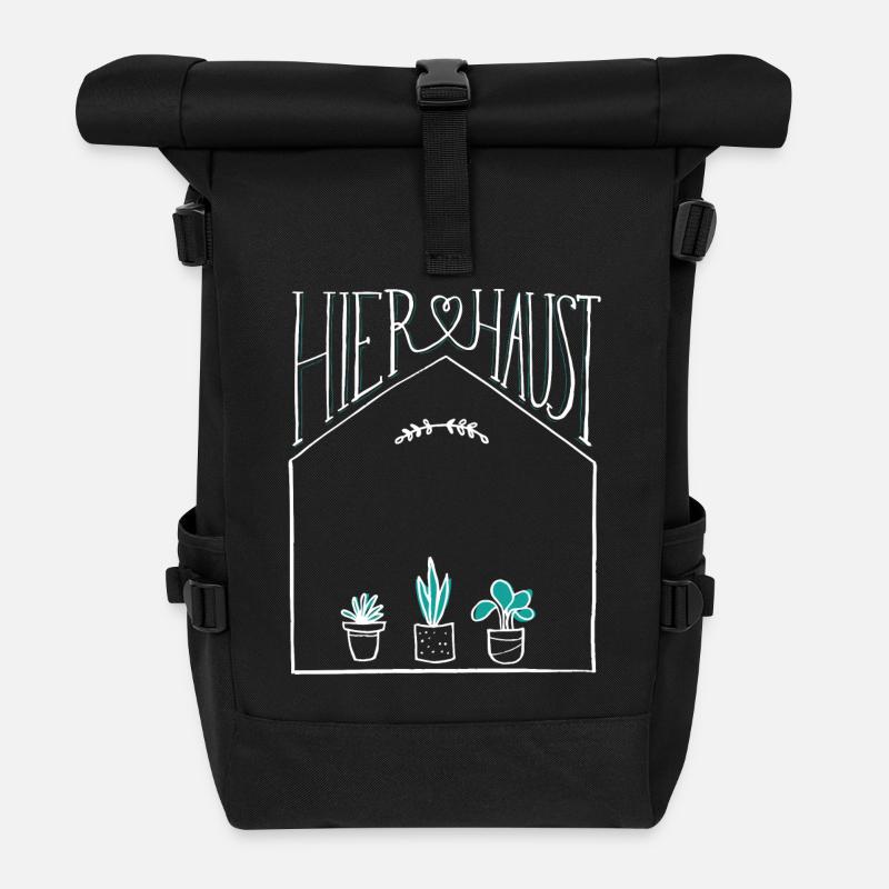 Haus | Hier haust | Name personalisiert | Einzug - Rolltop Rucksack - Schwarz
