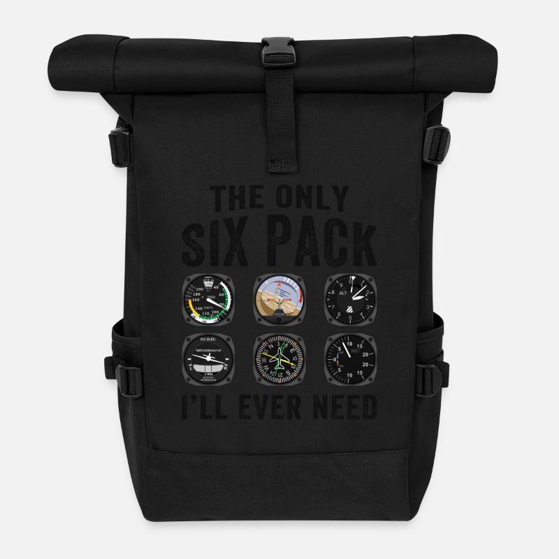 Pilots Six Pack Airplane Instruments - Roll Top Backpack - black