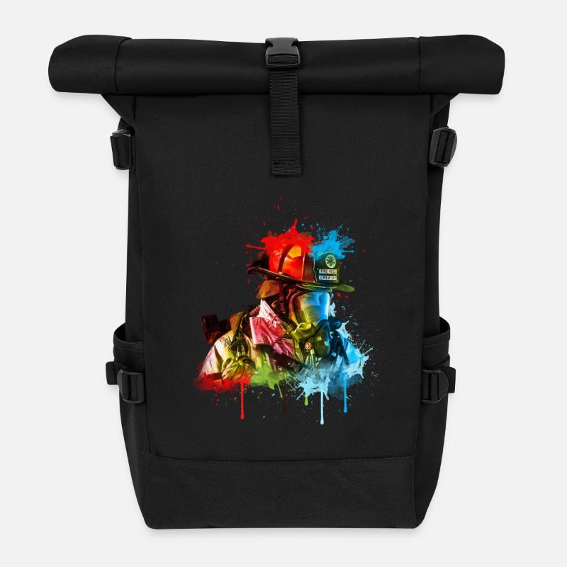Feuerwehr Einsatzkraft mit Atemschutz Zeichnung - Rolltop Rucksack - Schwarz