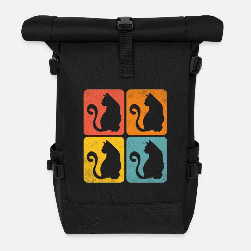 chat retro color shapes - Sac à dos roll top - noir