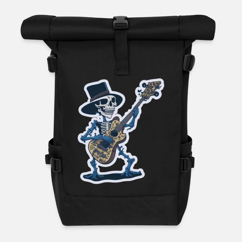 Cooles Skelett mit Gitarre Lustig - Rolltop Rucksack - Schwarz