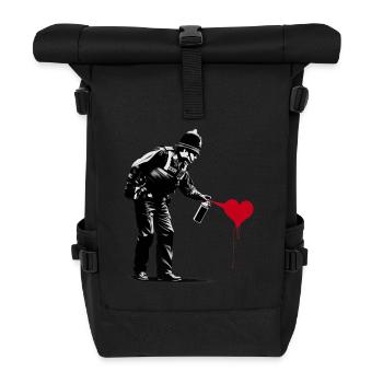 English police officer spraying a red heart - Roll Top Backpack - black - Front