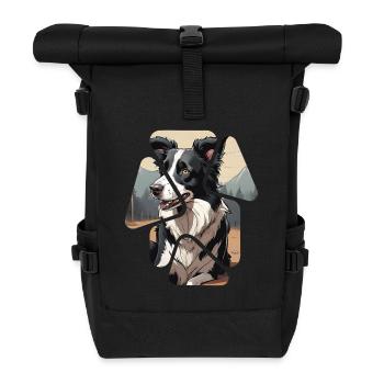 Border Collie Hund - Rolltop Rucksack - Schwarz - Vorne