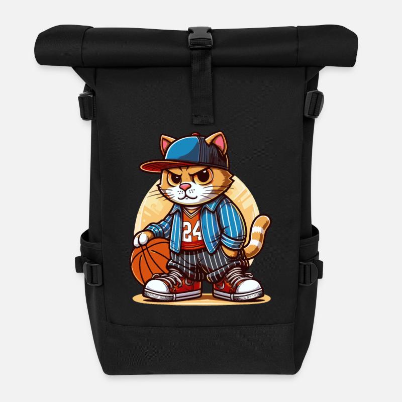Chat forcé : Jouer au basket - Sac à dos roll top - noir