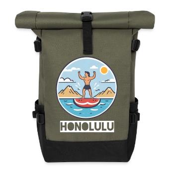 Honolulu Hawaii USA - Rolltop Rucksack - Olive/Schwarz - Vorne