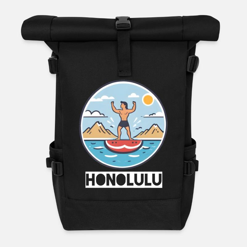 Honolulu Hawaii USA - Rolltop Rucksack - Schwarz