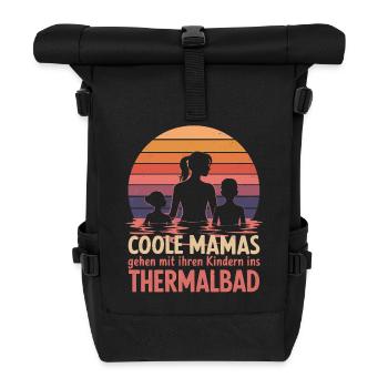 Mama und Kinder, Junge und Mädchen Thermalbad - Rolltop Rucksack - Schwarz - Vorne