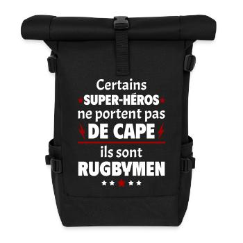 Certains super-héros sont rugbymen, cadeau noël - Sac à dos roll top - noir - Devant