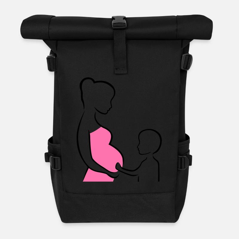 Schwangere mit Sohn Silhouette - Rolltop Rucksack - Schwarz