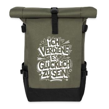 I deserve happiness – motif with positive vibes - Roll Top Backpack - olive/black - Front
