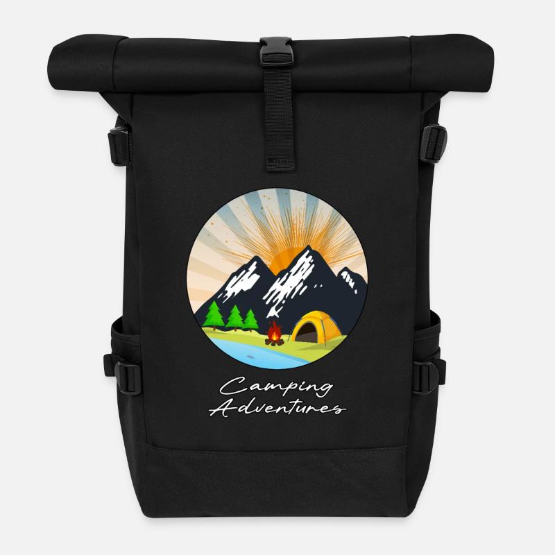 Camping-Abenteuer - Rolltop Rucksack - Schwarz