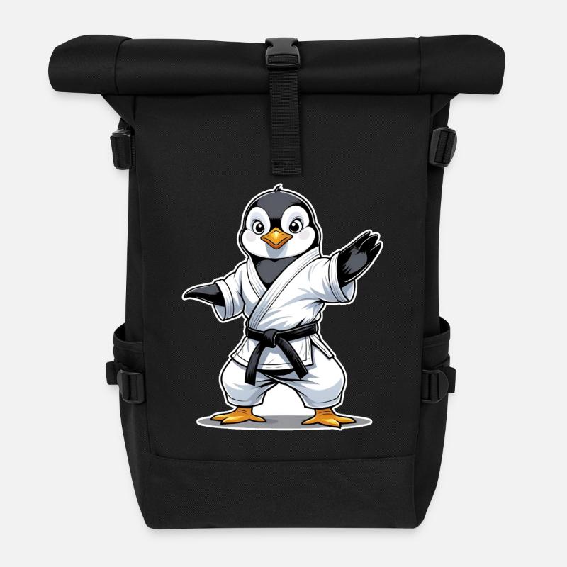 Kampfsport Pinguin- Karate, Kung Fu, Judo - Rolltop Rucksack - Schwarz