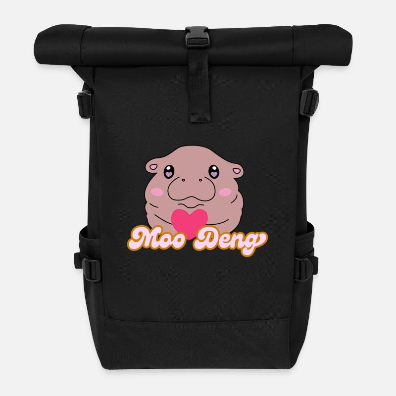 Moo Deng - Rolltop Rucksack - Schwarz