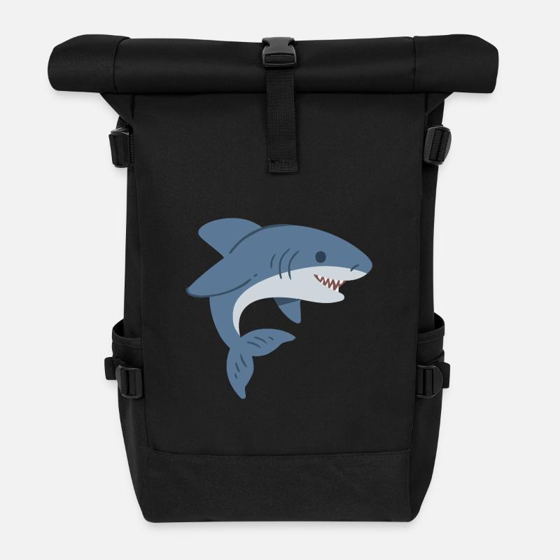 cute shark - Roll Top Backpack - black