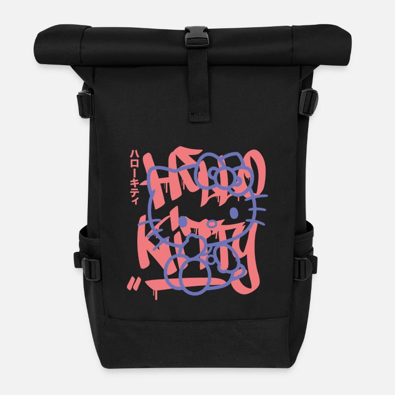 Hello Kitty Mit Schriftzug Im Graffity Stile - Rolltop Rucksack - Schwarz