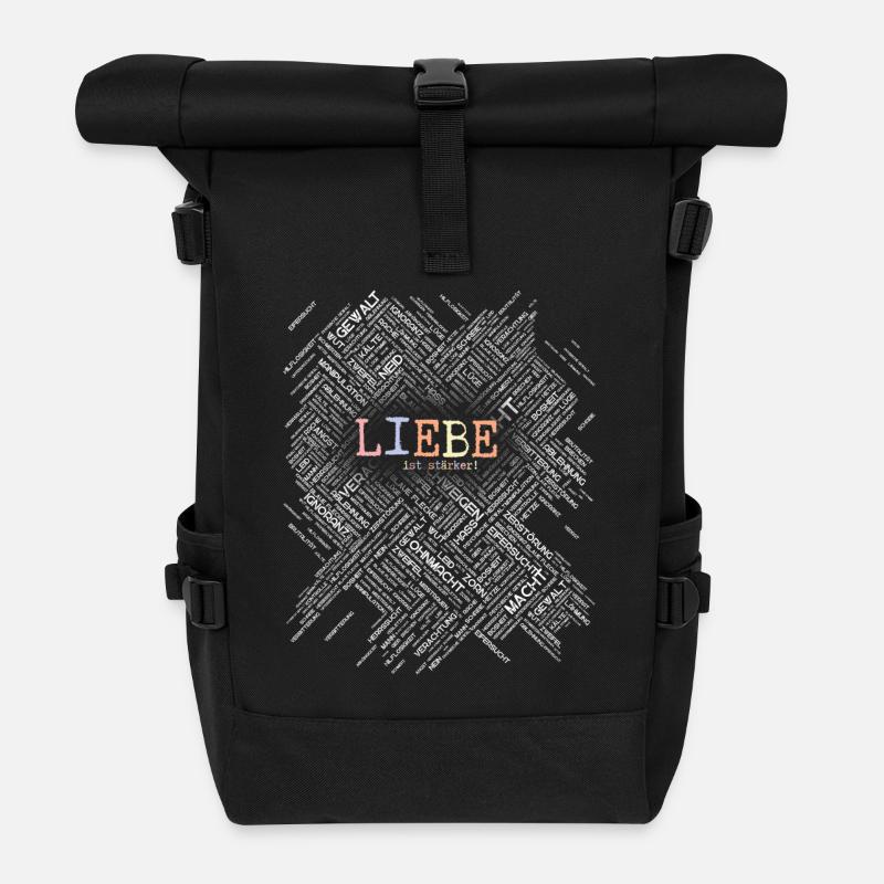 Love is stronger - Roll Top Backpack - black