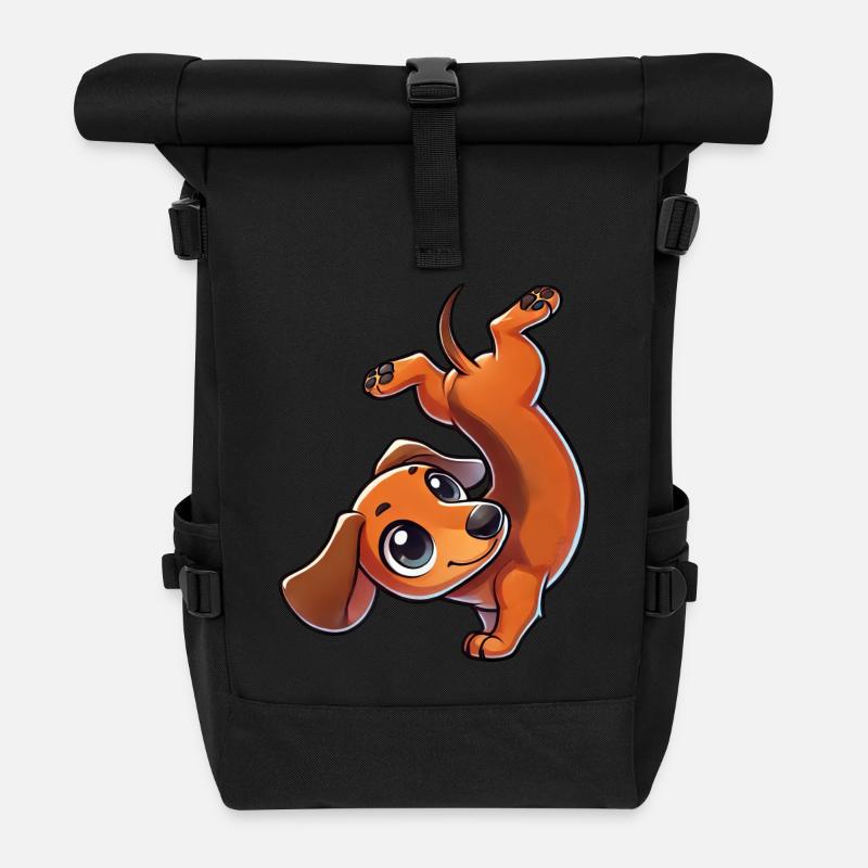 Süßer Dackel im Handstand Turnen Comic - Rolltop Rucksack - Schwarz