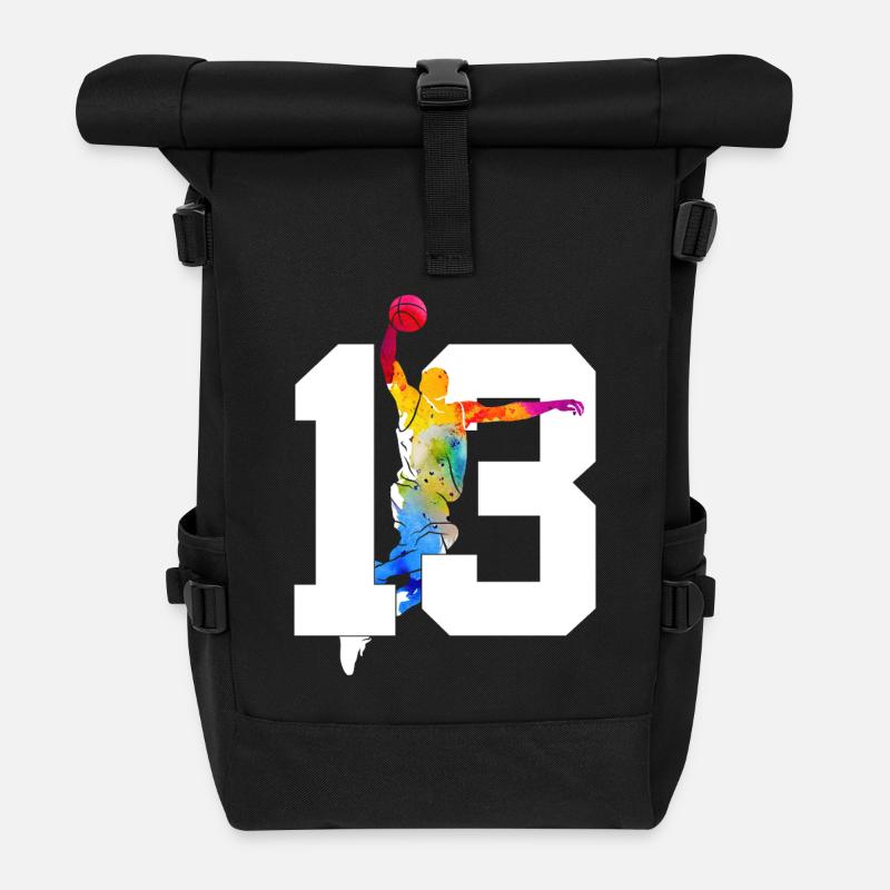 NUMMER 13 BASKETBALL 13. GEBURTSTAG - Rolltop Rucksack - Schwarz