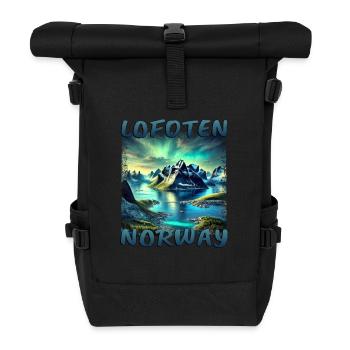 Lofoten Norway Grunge Fjord Nature Northern Lights - Roll Top Backpack - black - Front