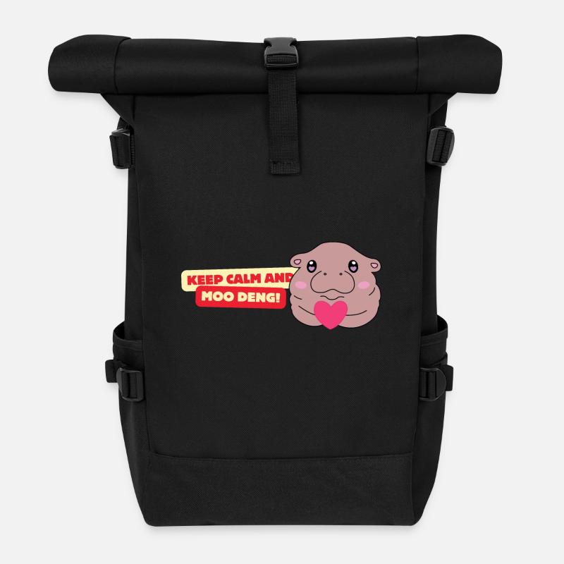 Moo Deng Loves You - Rolltop Rucksack - Schwarz
