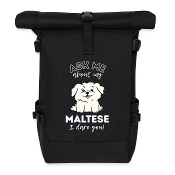 Adorable chiot maltais design - Chien de dessin animé mignon - Sac à dos roll top - noir - Devant