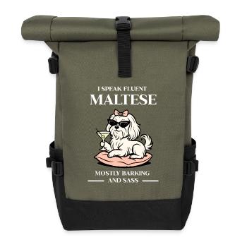 Maltese Attitude – Barking, Sass & Style - Roll Top Backpack - olive/black - Front