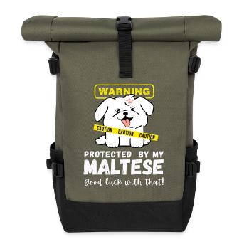 Funny Maltese Warning - Protected by My Dog - Roll Top Backpack - olive/black - Front