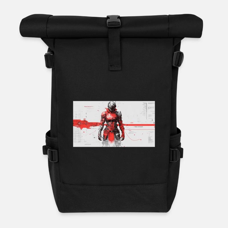 Futuristischer Cyber-Samurai - Rolltop Rucksack - Schwarz