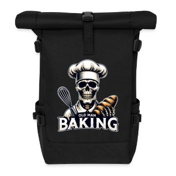 Old Man Baking Skull mit Bäckermütze backt Brot - Rolltop Rucksack - Schwarz - Vorne