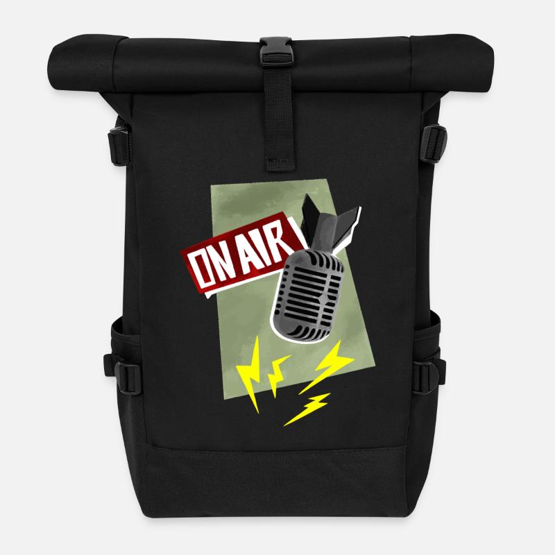 Mikrofon - Live Sendung - Rolltop Rucksack - Schwarz