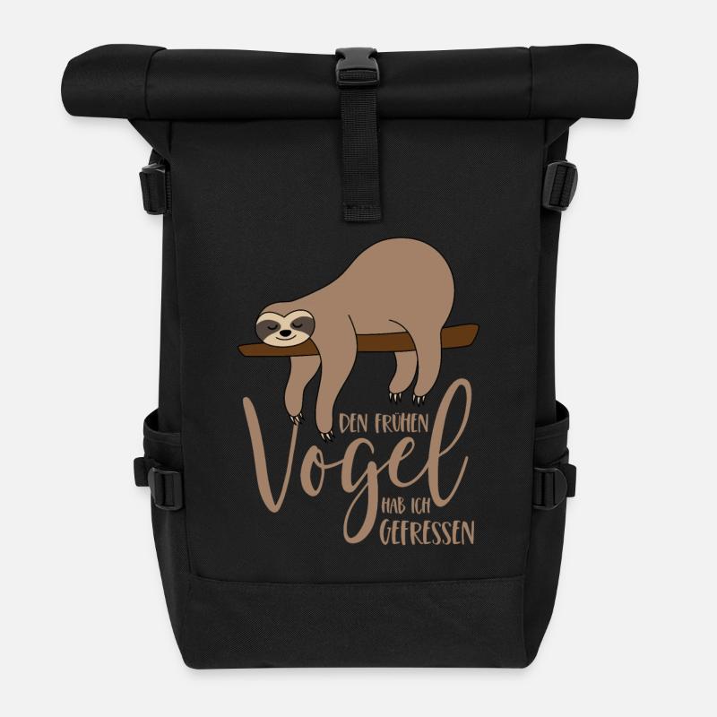 Faultier - Den frühen Vogel hab ich gefressen - Rolltop Rucksack - Schwarz