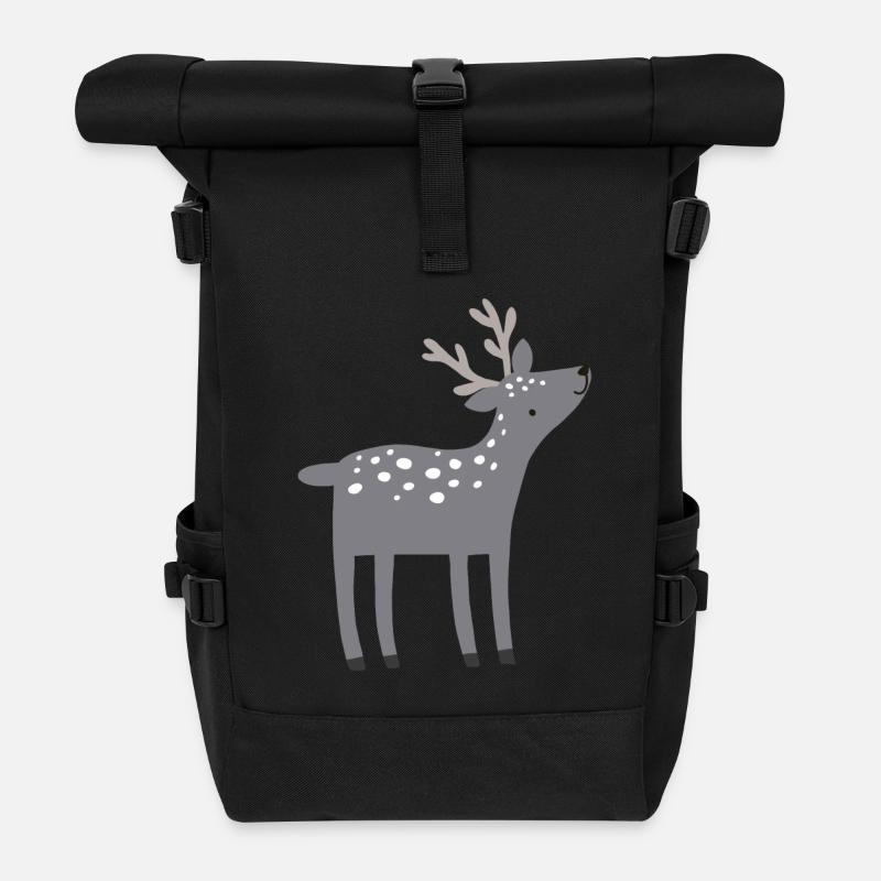 Rentier Hirsch - Rolltop Rucksack - Schwarz