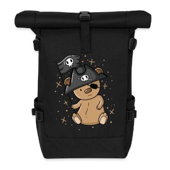 Piraten Teddybär mit Piratenhut Augenklappe - Rolltop Rucksack - Schwarz - Vorne