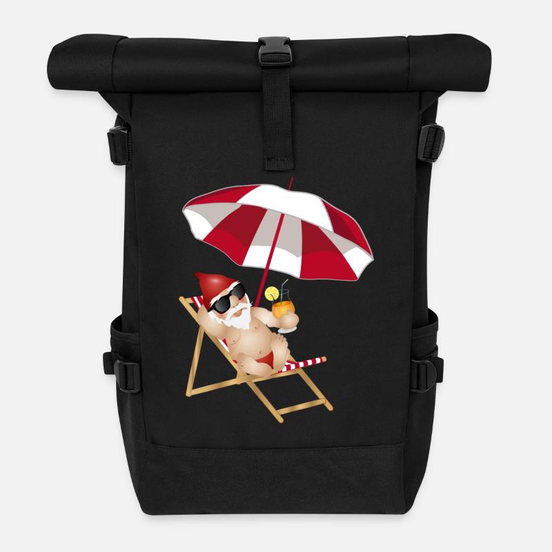 cooler Gartenzwerg im Liegestuhl am Strand - Rolltop Rucksack - Schwarz