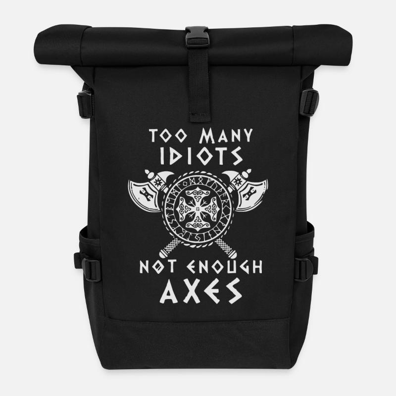 TOO MANY IDIOTS - NOT ENOUGH AXES - Vikings - Roll Top Backpack - black