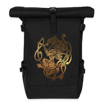 FENRIR - Wolf Odin - Vintage Gold - Nordisch Antik - Rolltop Rucksack - Schwarz - Vorne