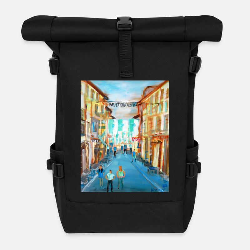 Lebendige Gasse mit Straßencafés Multergasse - Rolltop Rucksack - Schwarz