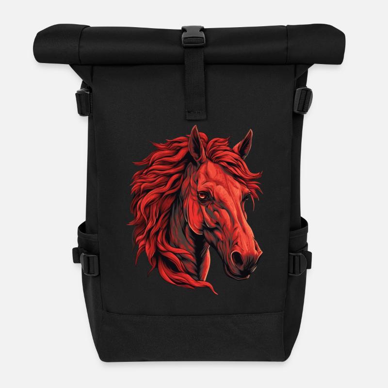 Rotes Pferd Porträt - Lebhaftes Tier-Design - Rolltop Rucksack - Schwarz