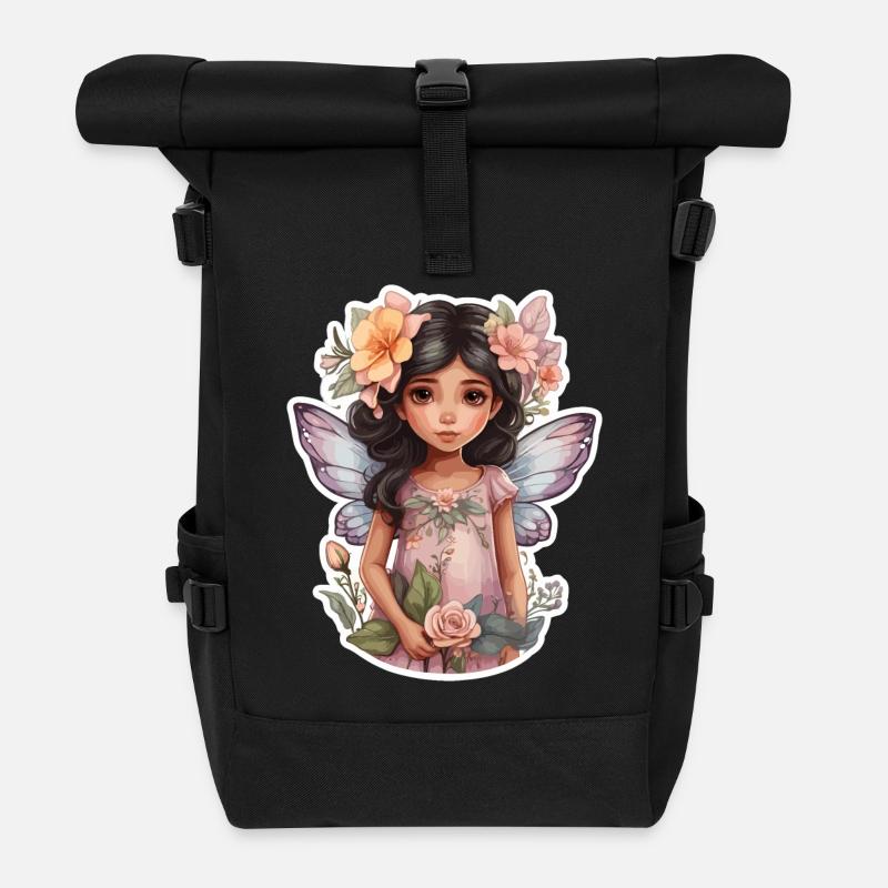 Kleine Fee mit Blumen - Rolltop Rucksack - Schwarz