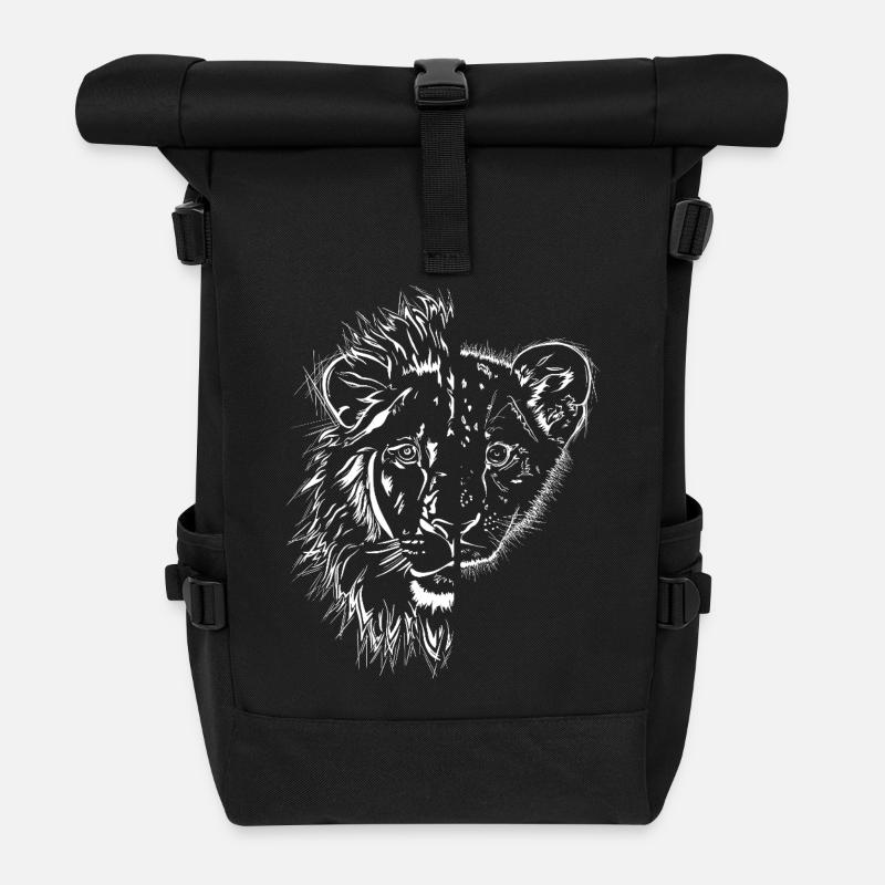 halb Löwe halb Löwenkind - Rolltop Rucksack - Schwarz