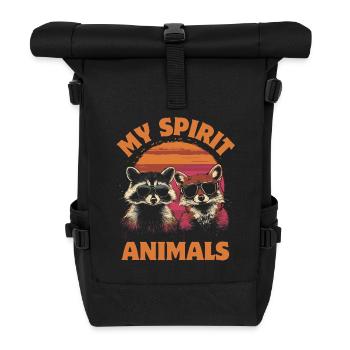 Waschbär und Fuchs mit Sonnenbrille Freundschaft - Rolltop Rucksack - Schwarz - Vorne