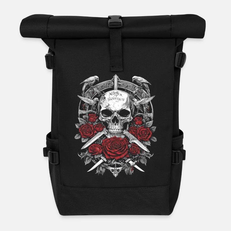 Skull Skull Pink Gothic Rock Metal - Roll Top Backpack - black