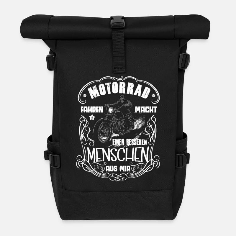 Motorradfahrer Lebensgefühl Motiv Skull Biker - Rolltop Rucksack - Schwarz
