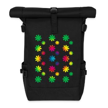 colorful flowers - retro - rainbow blossoms pattern - Roll Top Backpack - black - Front