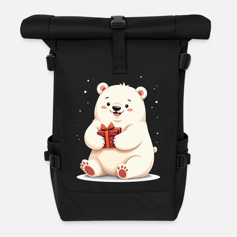 Niedlicher Eisbär mit Geschenkillustration - Rolltop Rucksack - Schwarz